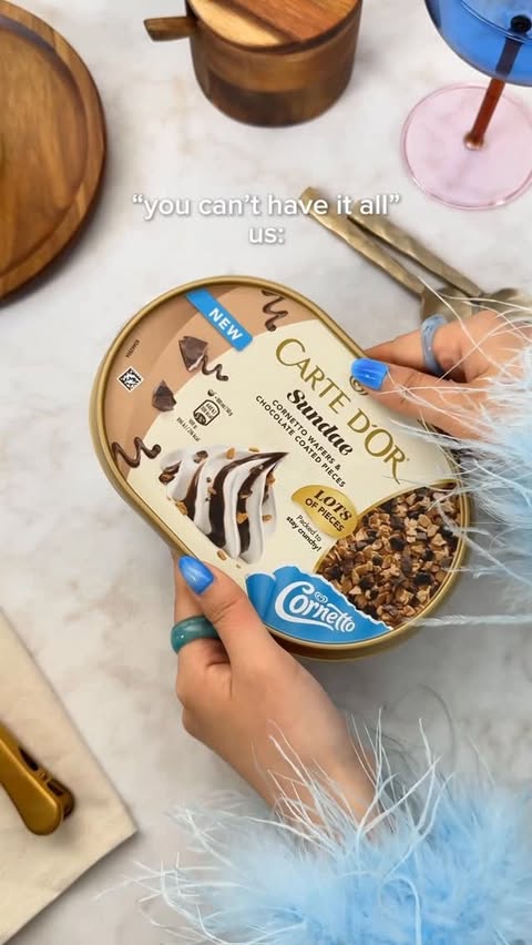 Instagram post by @cartedor_uk for Cornetto. Caption reads: [...] a delicious Carte D’Or Sundae tub with....