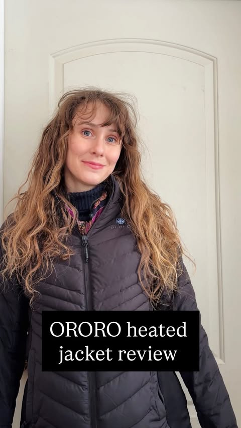 Instagram post by @rebekahbethany for ororo Heated Apparel. Caption reads: Not to be dramatic but a heated jacket from....