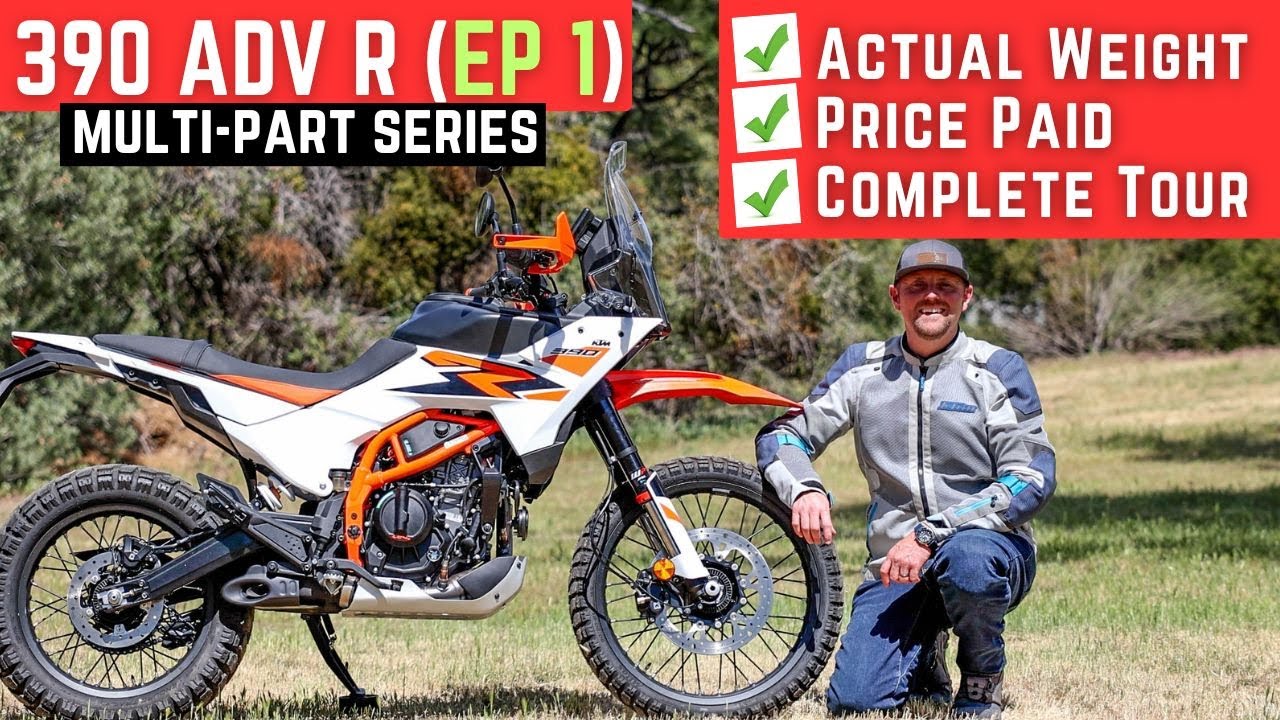 YouTube post by @BigRockMoto for Mosko Moto. Caption reads: I Bought the Brand New 2025 KTM 390 Adventure R -....