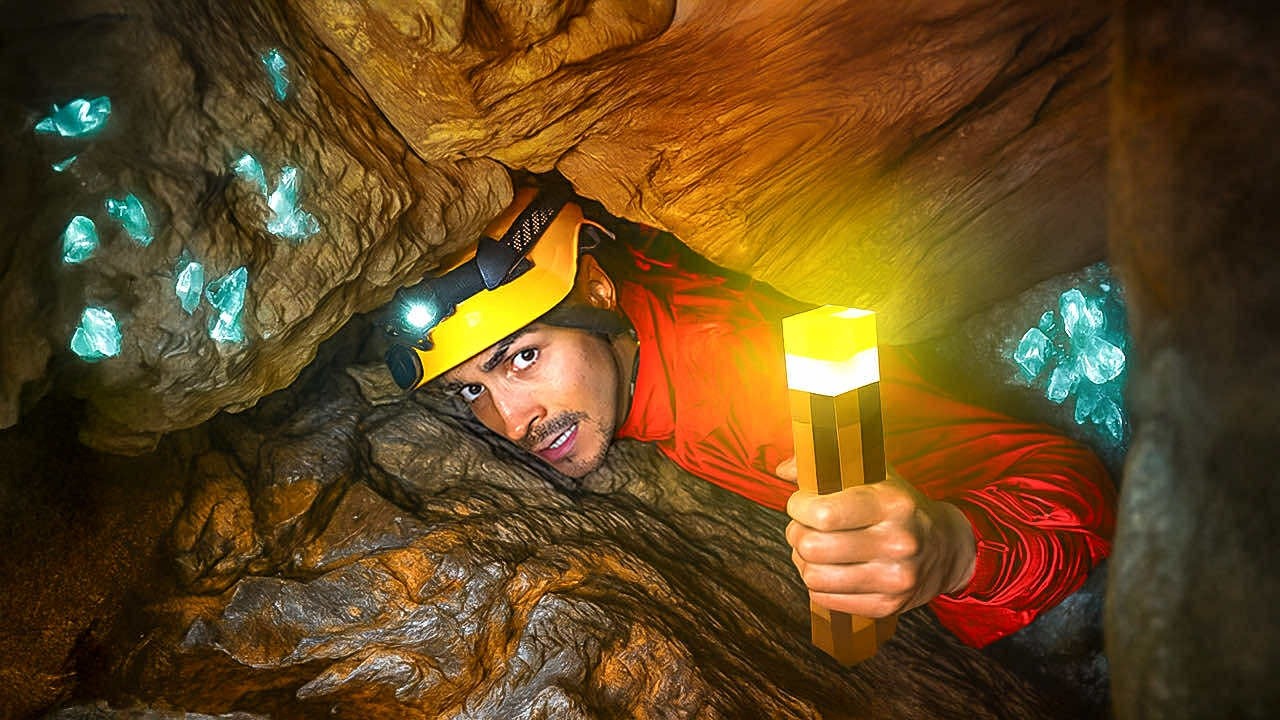 YouTube post by @reZigiusz for E-Militaria. Caption reads: I STAYED IN THE CAVE FOR ___ HOURS!.