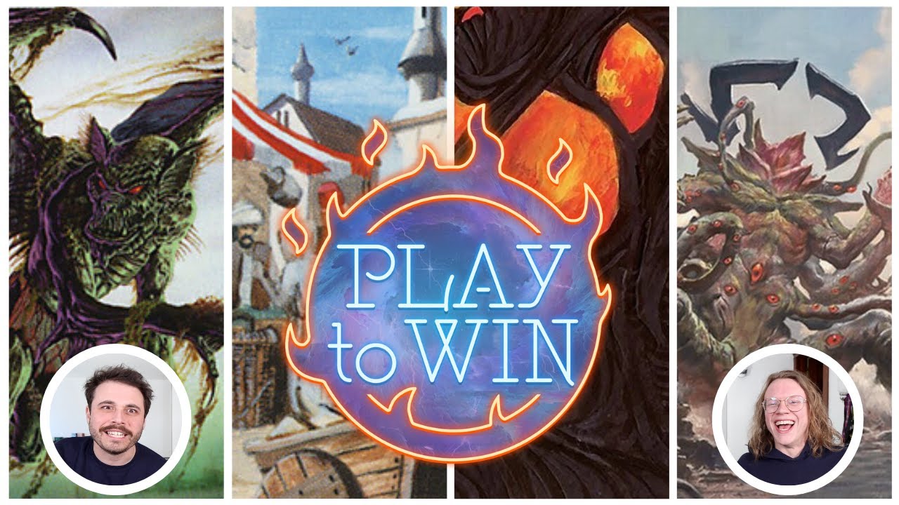 YouTube post by @PlaytoWinMTG for Dragon Shield. Caption reads: VINTAGE FOR THE HOLIDAYS - DREDGE vs RAKER SHOPS.