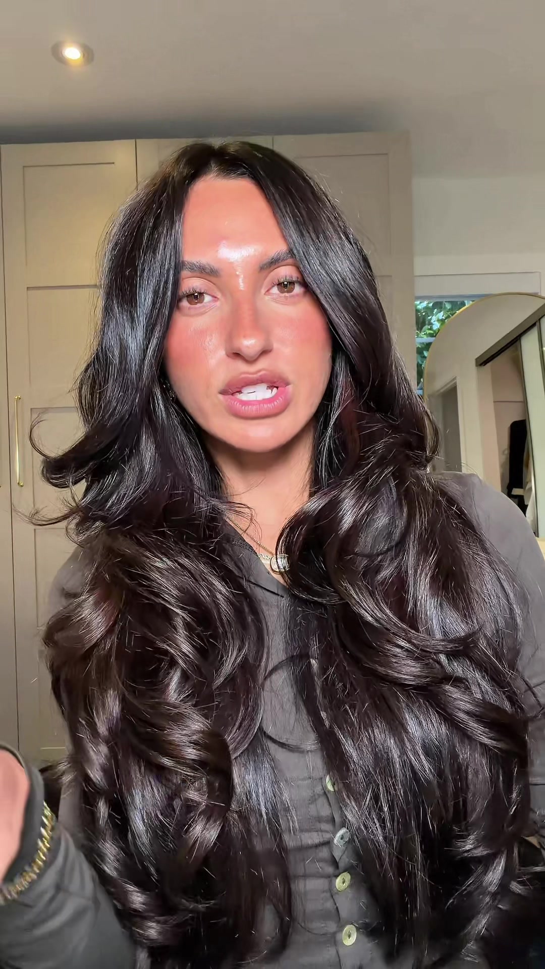 TikTok post by @tatlafata for Aveda. Caption reads: Love me some @Aveda abundant blowout spray #ad....