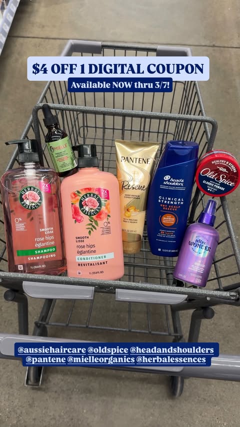Instagram post by @readysetcoupon for Mielle Organics. Caption reads: [...] @herbalessences @headandshoulders....