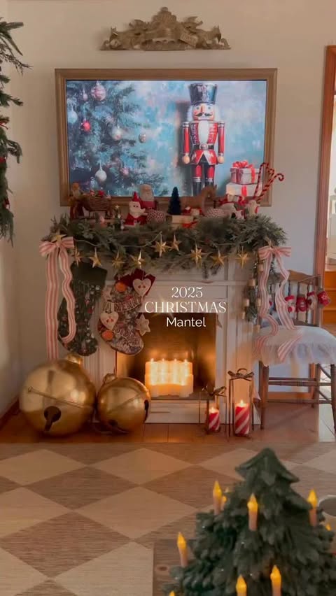 Instagram post by @primitivelyenchanted for Cottages & Bungalows Magazine. Caption reads: 🎅🎄♥️The 2025 Christmas Mantel!

Will be sharing....