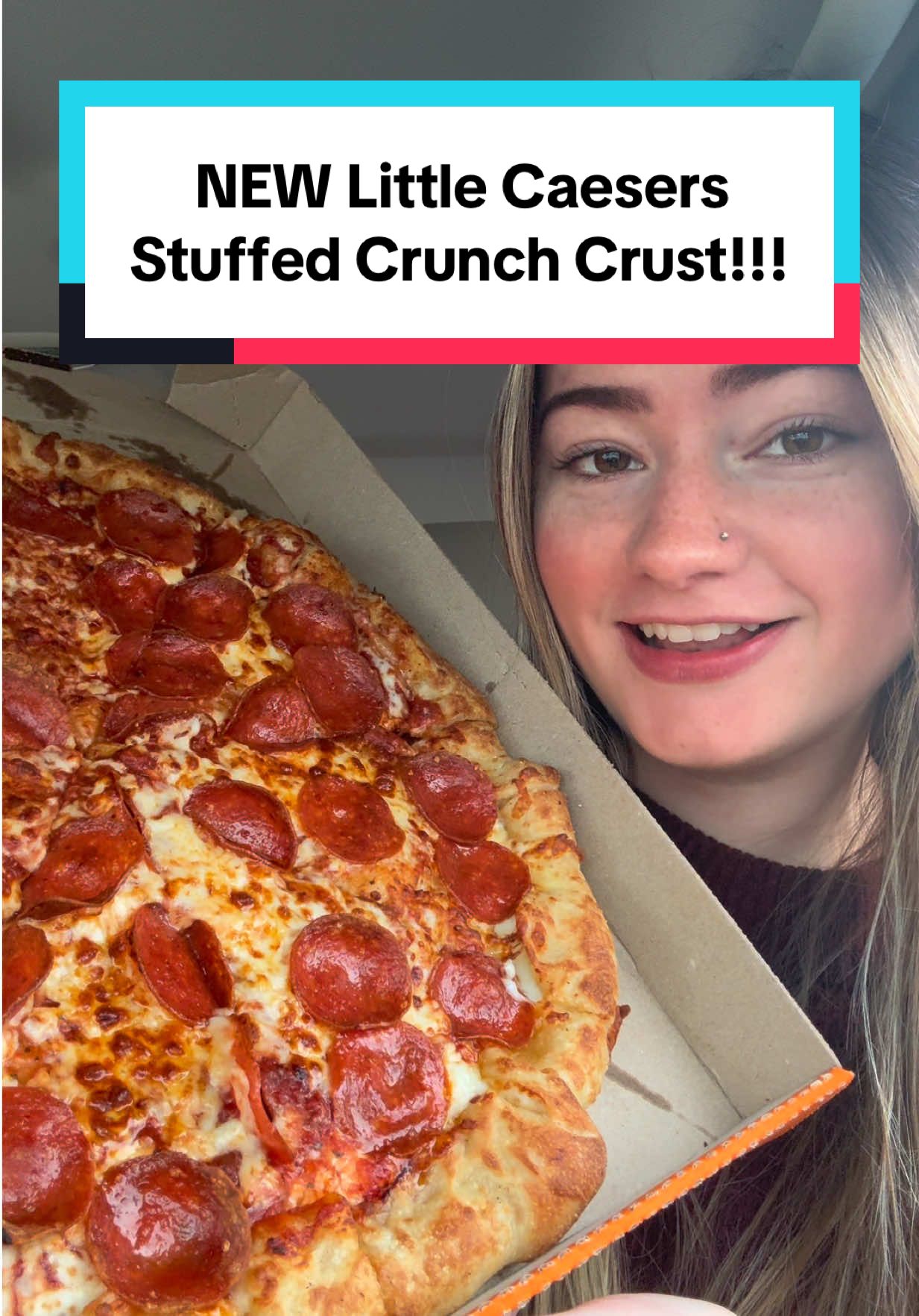 TikTok post by @taystanford for Little Caesars. Caption reads: trying the new stuffed crunch crust from little....