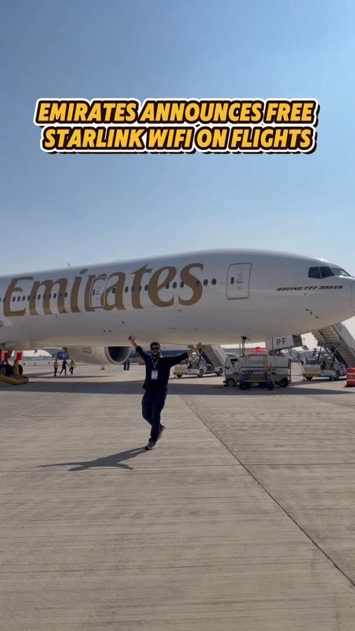 Instagram post by @nastechy for Emirates. Caption reads: Emirates ൽ യാത്ര ചെയ്യുമ്പോൾ ആകാശത്ത് നിന്നും Free....