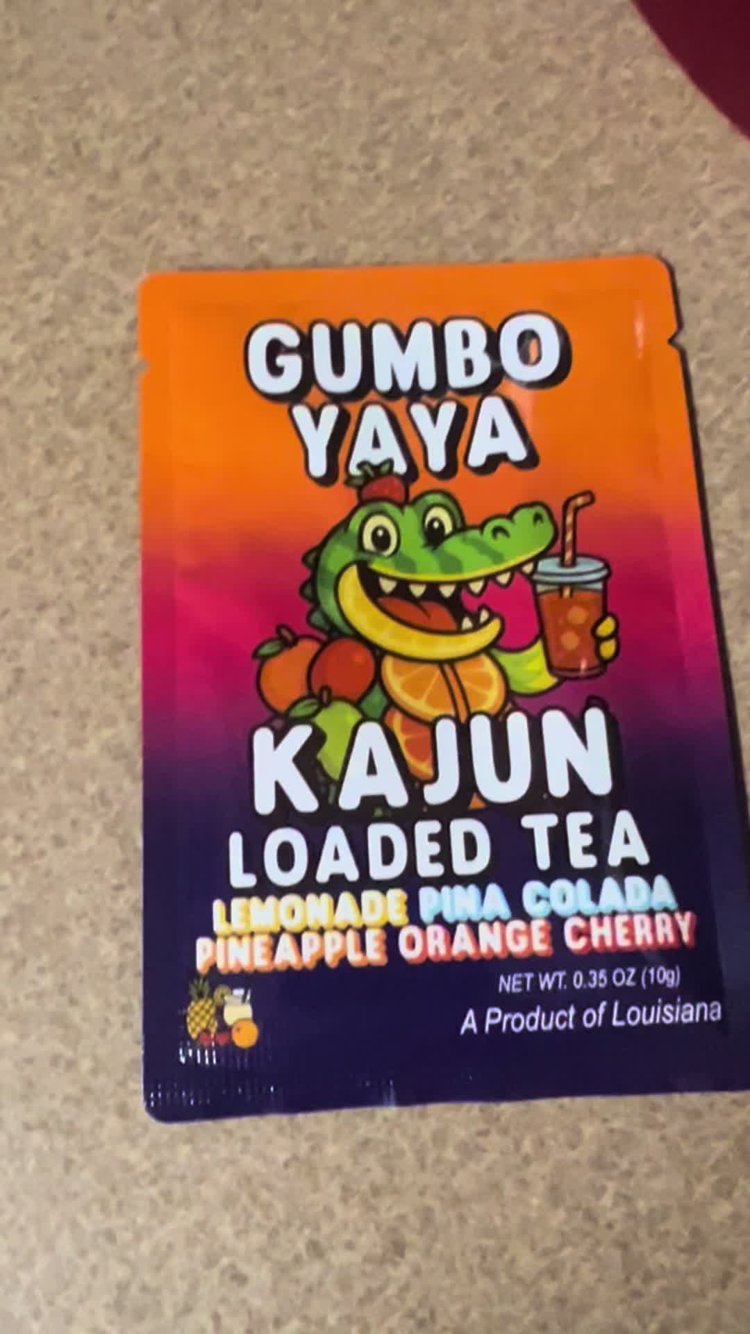 TikTok post by @cozyleopard for Kajun Loaded Tea. Caption reads: [...] #caffeineaddiction #vitamins @KaJun Loaded....