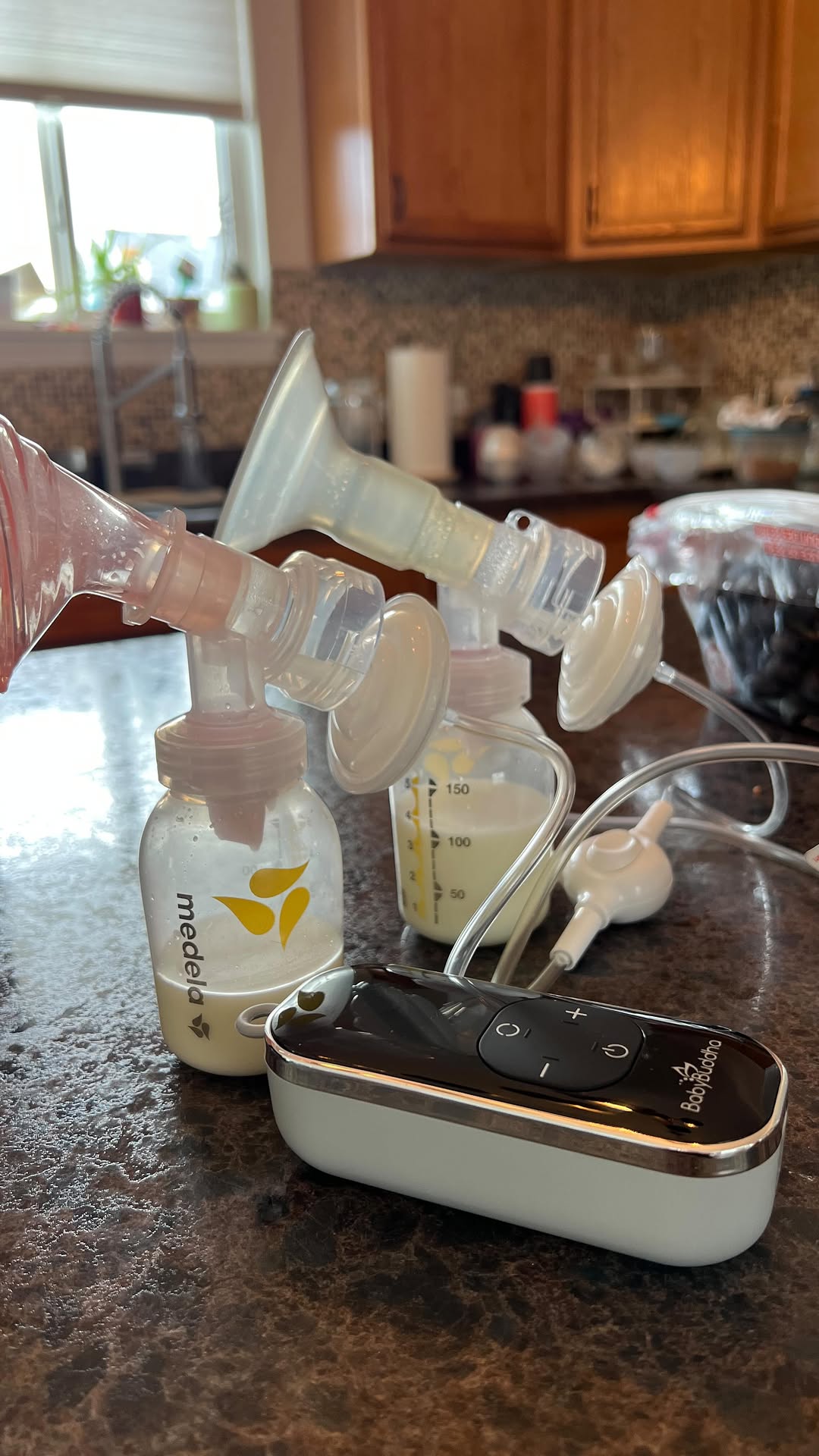 Instagram post by @bemybreastfriend for BabyBuddha Products. Caption reads: Does the @mybabybuddha have the ability to empty....