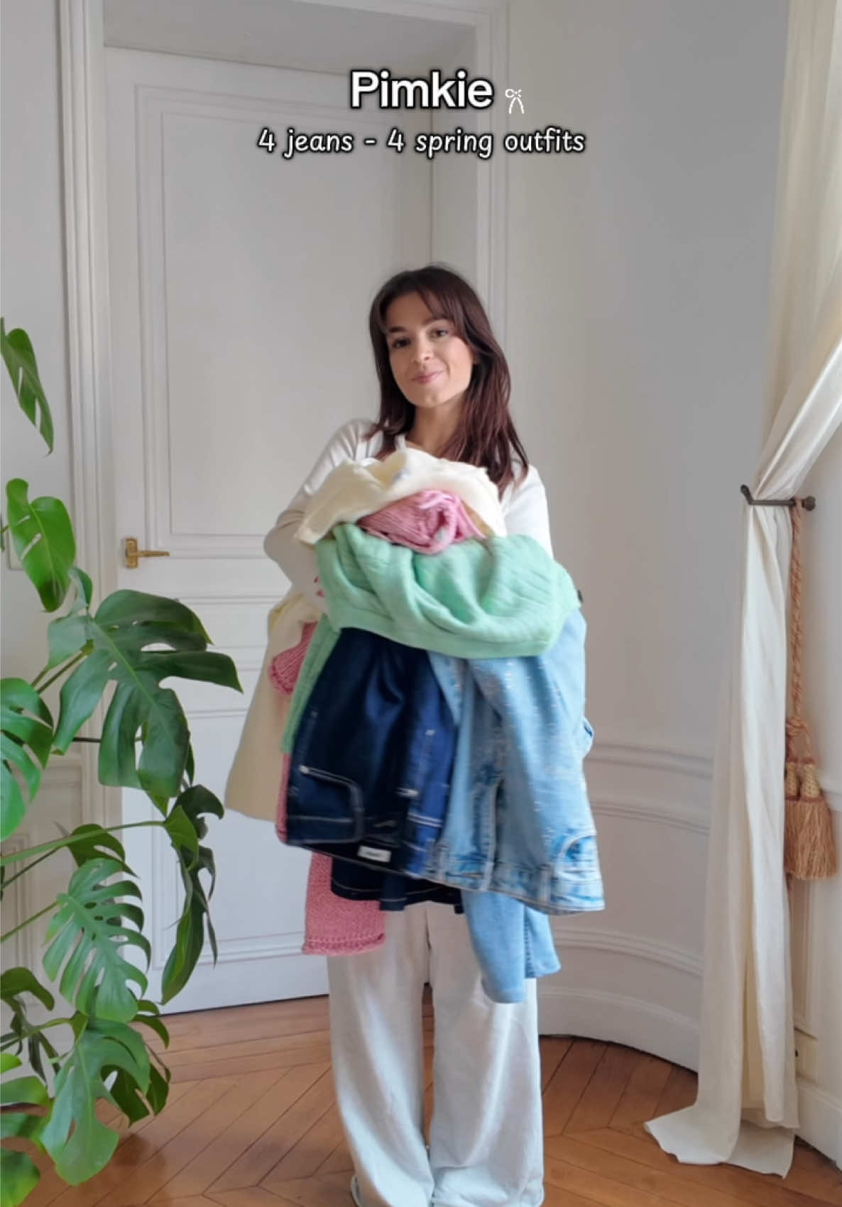 TikTok post by @evel.mov for Pimkie. Caption reads: spring outfits inspo w/ @Pimkie 💌🌿🌷🧷🧸....