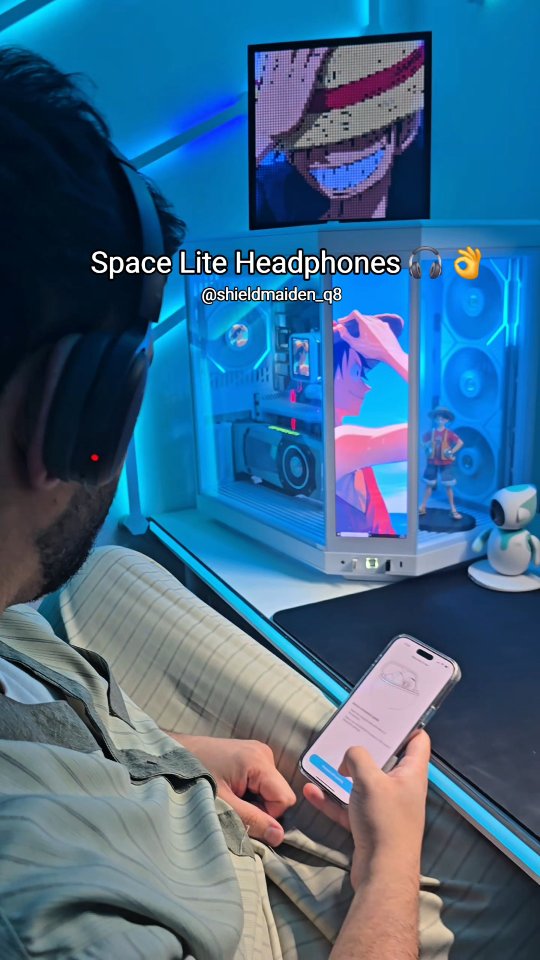 Instagram post by @shieldmaiden_q8 for SOUNDPEATS. Caption reads: Space Lite headphones. Designed for everyday....