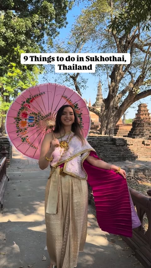 Instagram post by @aytanabbasli for Amazing Thailand. Caption reads: ad @tourismthailand 9 things to do in Sukhothai....
