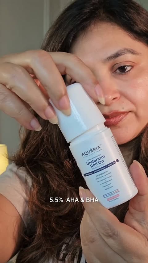 Instagram post by @smitakhodwe for Aqueria. Caption reads: French skincare now in India. Aqueria roll on. A....