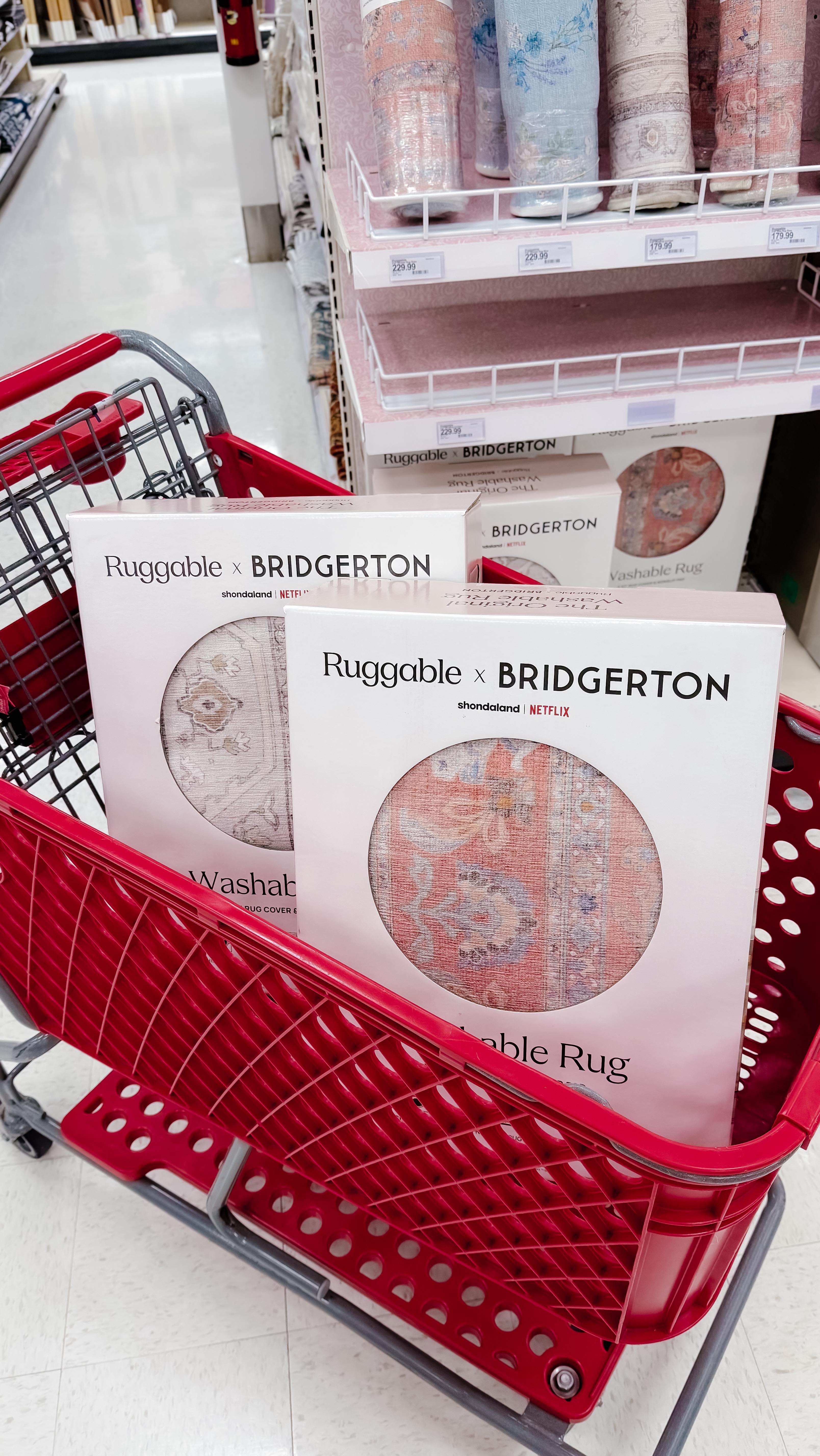 Instagram post by @target_cheer for Ruggable. Caption reads: Calling all Bridgerton fans! Ruggable x Bridgerton....