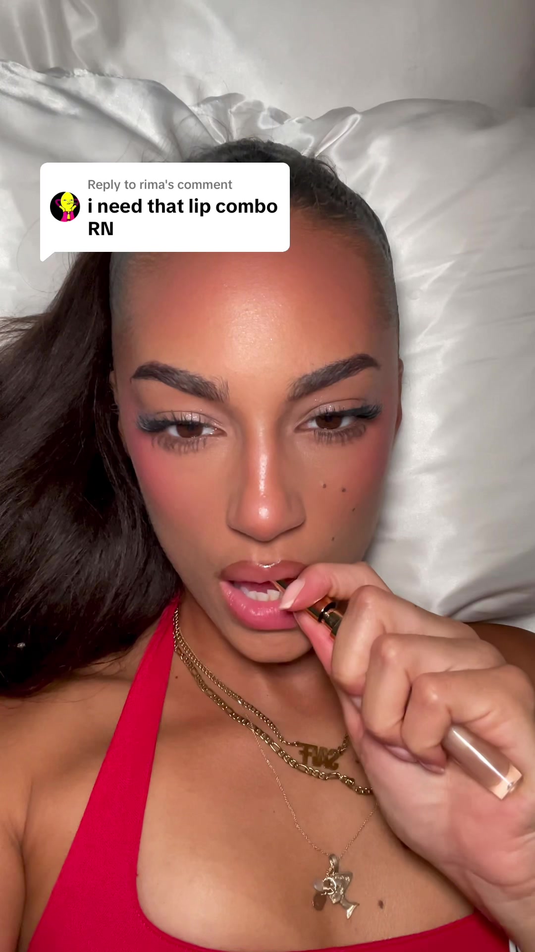 TikTok post by @saffknight for HNB Cosmetics. Caption reads: [...] duo ended lipliner & gloss in ST @HNB....