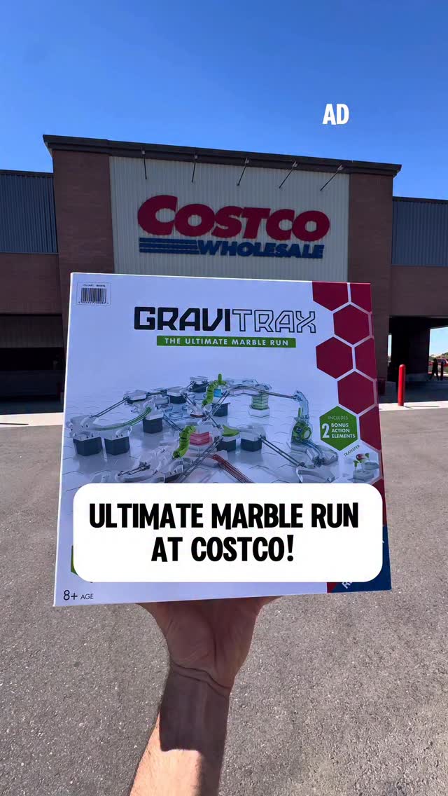 Instagram post by @costcoguide for Ravensburger. Caption reads: [...] ways to build your dream marble run.....