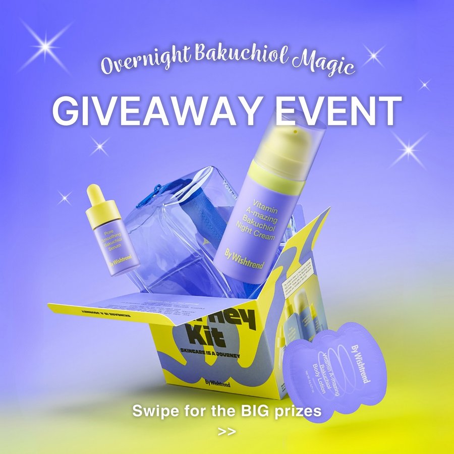 Instagram post by @wishtrend for ByWishtrend. Caption reads: [GIVEAWAY EVENT] Overnight Bakuchiol Magic 🪄

If....
