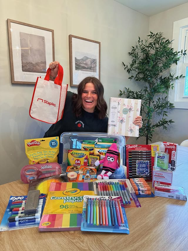 Instagram post by @mrsmillerteaches4th for Staples. Caption reads: [...] ✨GIVEAWAY✨ I’ve partnered with @staples to....