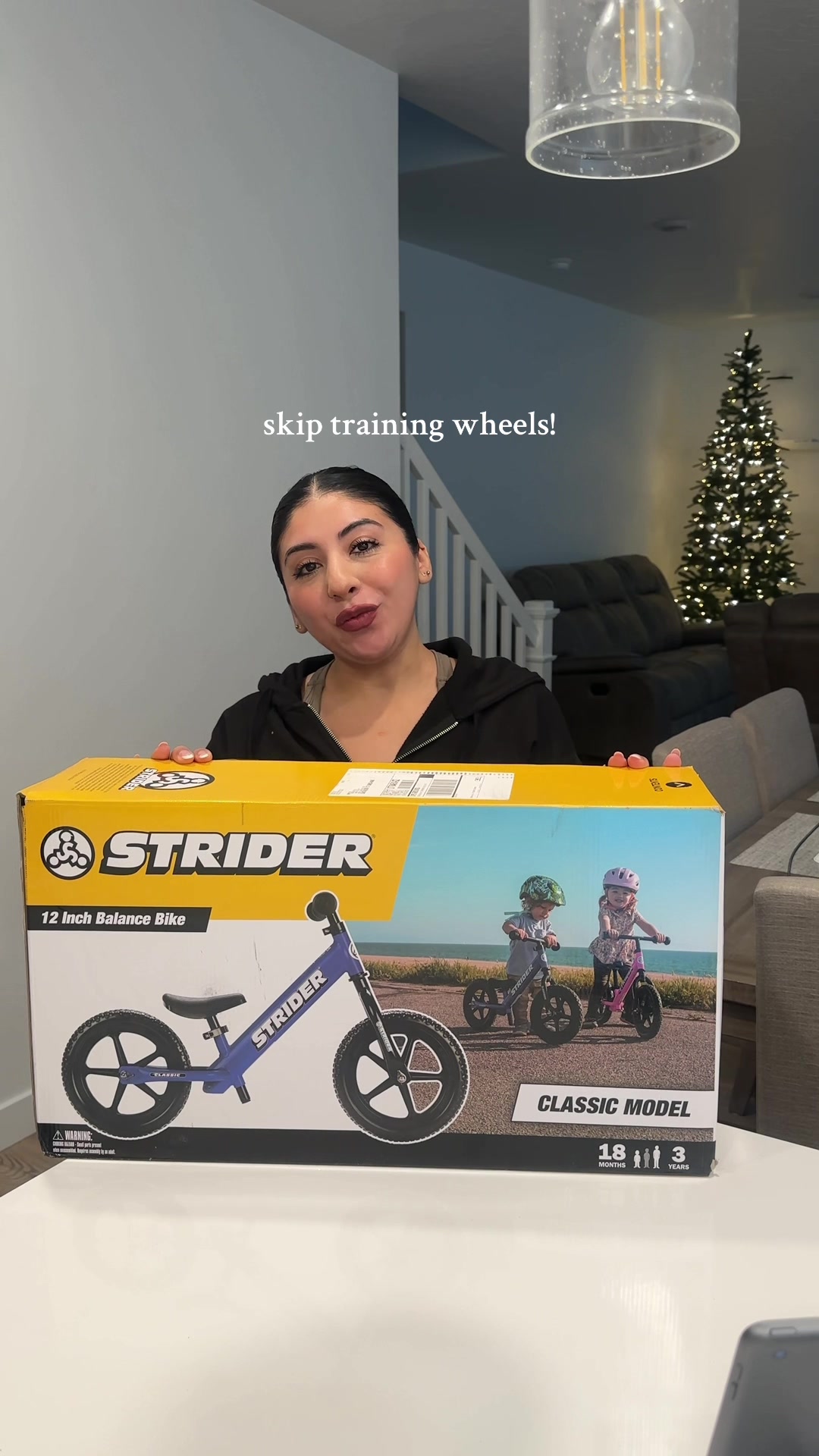 TikTok post by @sincerelygabss for Strider Bikes. Caption reads: [...] are perfect for 18month olds and up!....