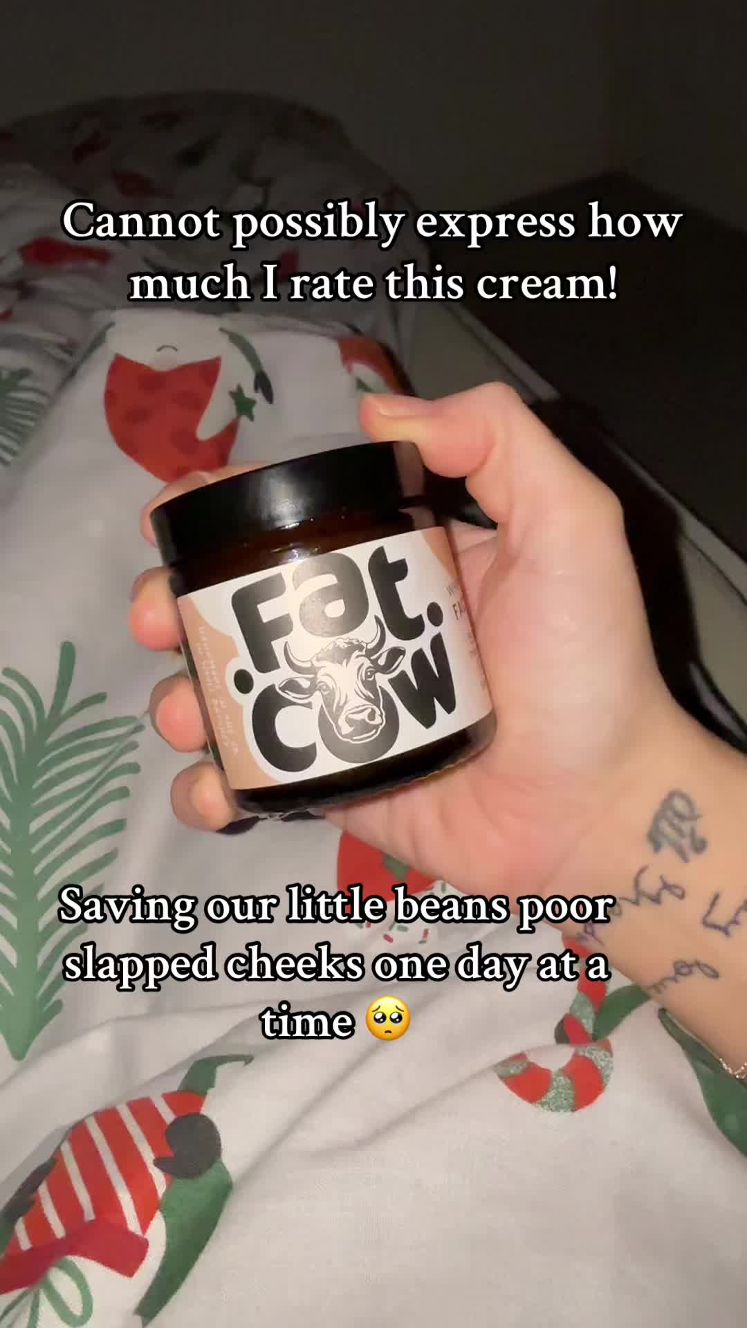 TikTok post by @victoria.binners for Fat Cow Skin. Caption reads: [...] #mybaby #viralinfection #skincare @Fat Cow....