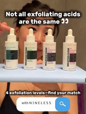 TikTok post by @glassskinjournal for Nineless. Caption reads: [...] acids are created equal 👀✨ @NINELESS makes....