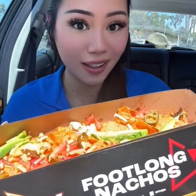 Instagram post by @alexiaeatsboba for Subway. Caption reads: #ad ONLY $5 for Subways Doritos footlong nachos!....