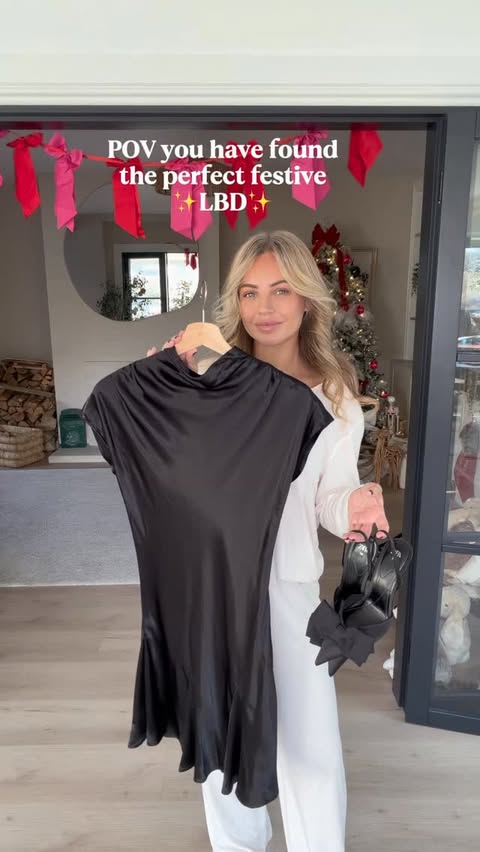 Instagram post by @lucyjessicacarter for Topshop. Caption reads: POV you have found the most perfect ✨festive✨ LBD!....