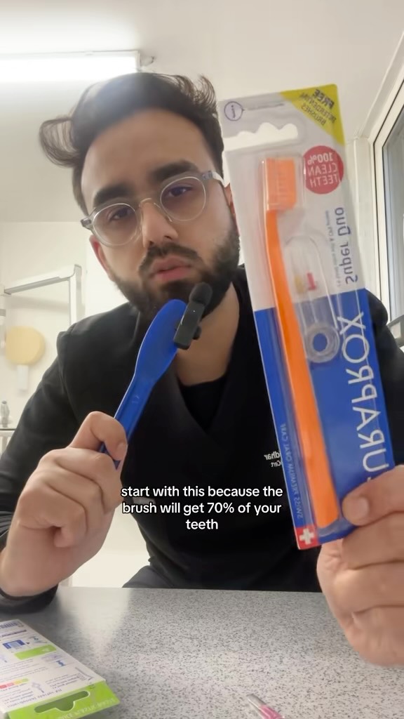 Instagram post by @dronkarmudhar for Curaprox. Caption reads: [...] cleaning 100% of your teeth using the....