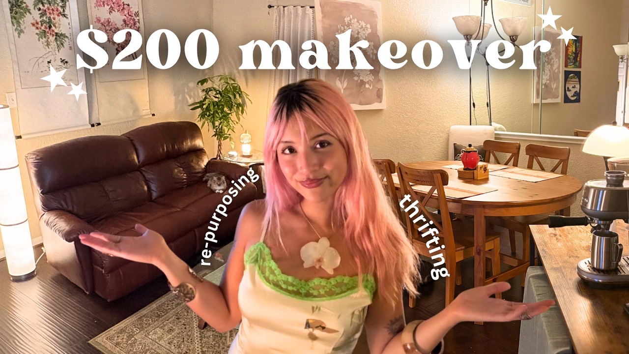YouTube post by @allyduhrey for Thematic. Caption reads: I transformed this newlyweds apartment for under....