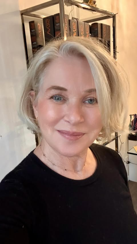 Instagram post by @stylealiveafter55 for Oribe. Caption reads: It is such a treat to go for my hair appointment....