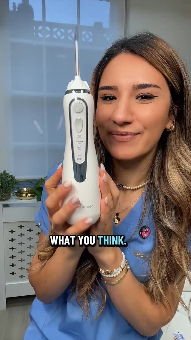 Instagram post by @dr.shaadi.manouchehri for Waterpik Oral Health. Caption reads: 💦🦷This is why you need to add a water flosser to....