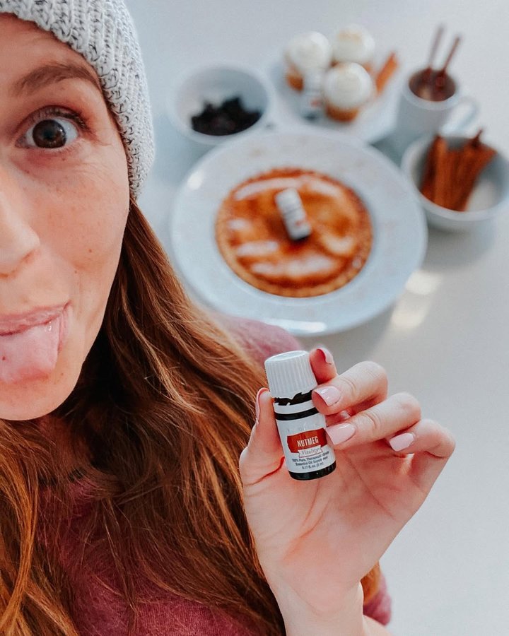 Instagram post by @vegaalexa for Young Living. Caption reads: Tis’ the season to bake and eat delicious....