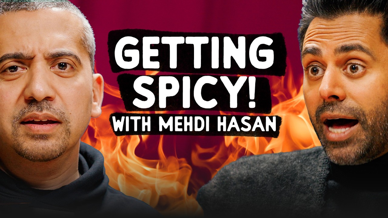 YouTube post by @HasanMinhaj for Ground Up. Caption reads: Getting SPICY with Mehdi Hasan.