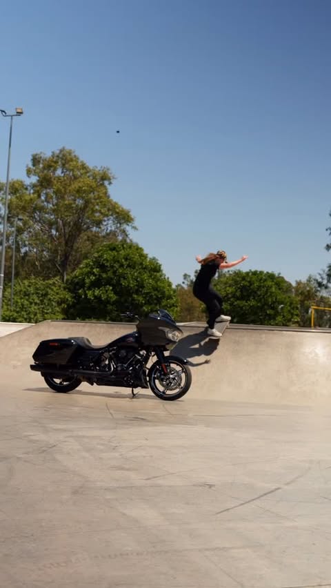 Instagram post by @aimeemassie for Harley-Davidson. Caption reads: Full motorcycle licence ✅ Which Harley should I....