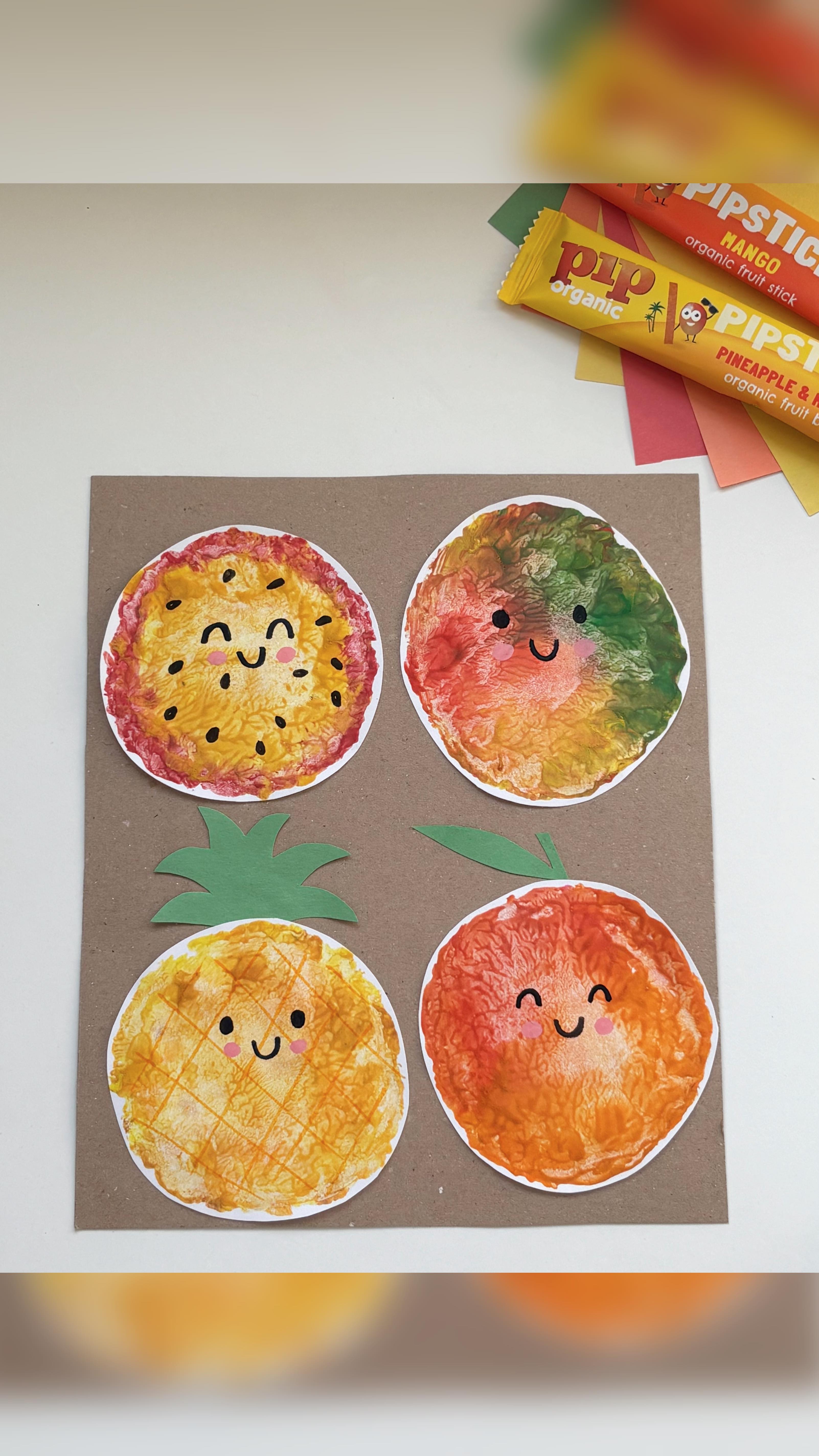 Instagram post by @creative_mama_che for Pip Organic. Caption reads: Tropical Pineapple printing 🍍 
ad
It’s....