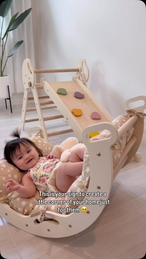 Instagram post by @exploretravelfinds for GOODEVAS. Caption reads: We love this @goodevas 4-in-1 Pikler Triangle Set....