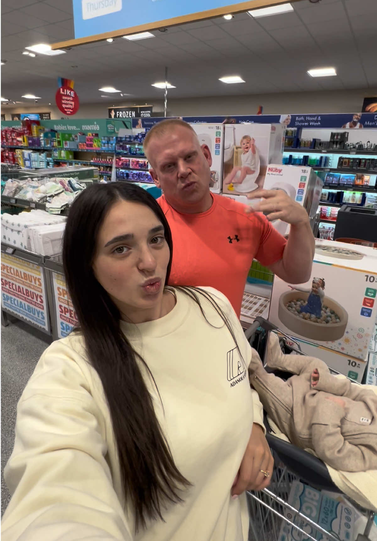 TikTok post by @itselliehillary for Aldi UK. Caption reads: @Aldi UK Baby & Toddler event is now on (17th....