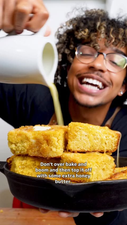 Instagram post by @everythingjustbaked for Del Monte. Caption reads: Honey Butter Cornbread🤤🤤

In case you need a....