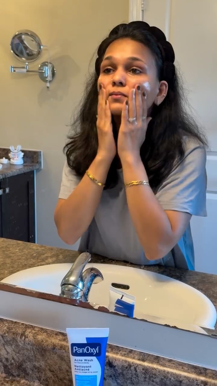 Instagram post by @khush_reviewingtales for PanOxyl. Caption reads: This creamy, dreamy, and mighty, this daily acne....