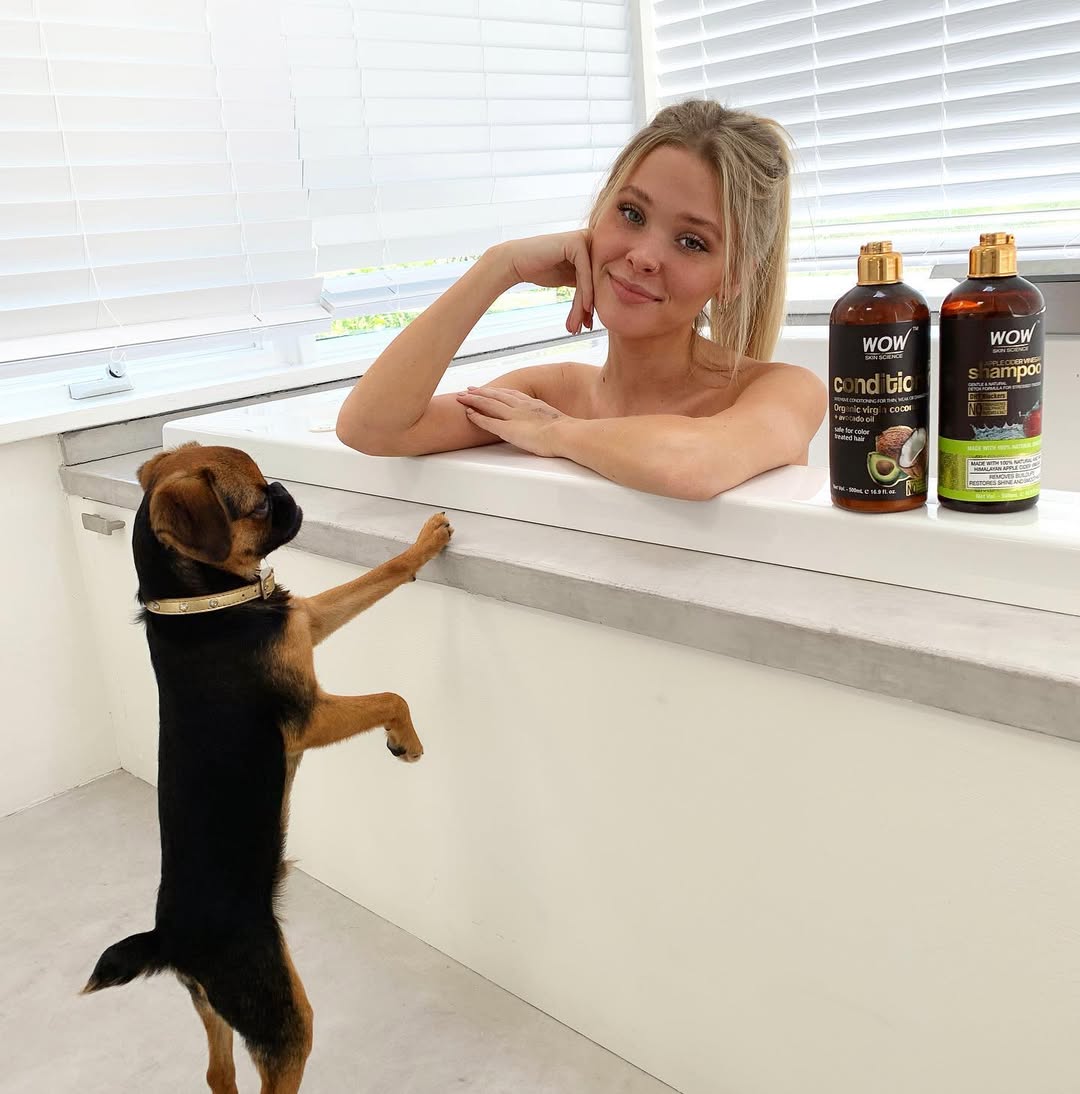 Instagram post by @madelinedamskey for WOW Skin Science. Caption reads: The shampoo & conditioner from @wowskinscience has....