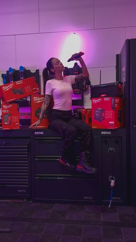 Instagram post by @detailing_girl for Milwaukee Tool. Caption reads: [...] free radio when purchasing selected....
