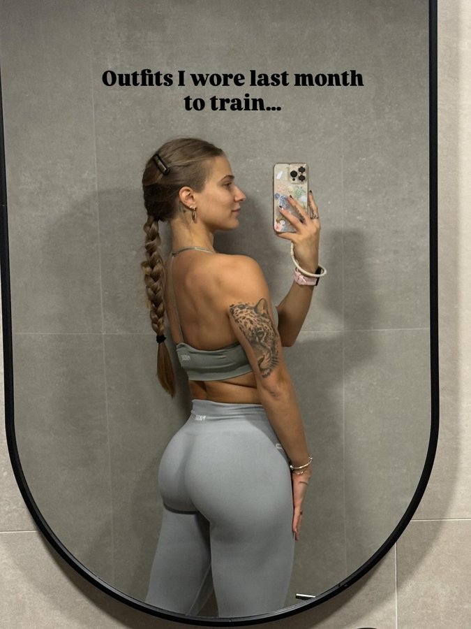 Instagram post by @alexandraalteacurti for Pursue Fitness. Caption reads: GYM FITS I wore last month from @pursuefitness....