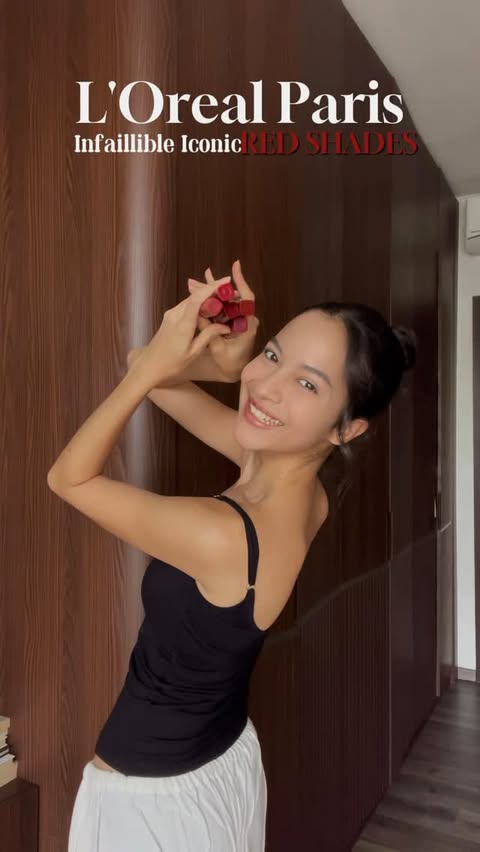 Instagram post by @putrimarino for L'Oréal Indonesia. Caption reads: you can never go wrong with red lips and I’m....