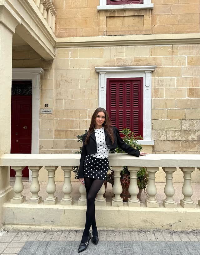 Instagram post by @juliaplawiak_backup for SAWAY. Caption reads: obsessed with polka dots, @saway.official shoes....