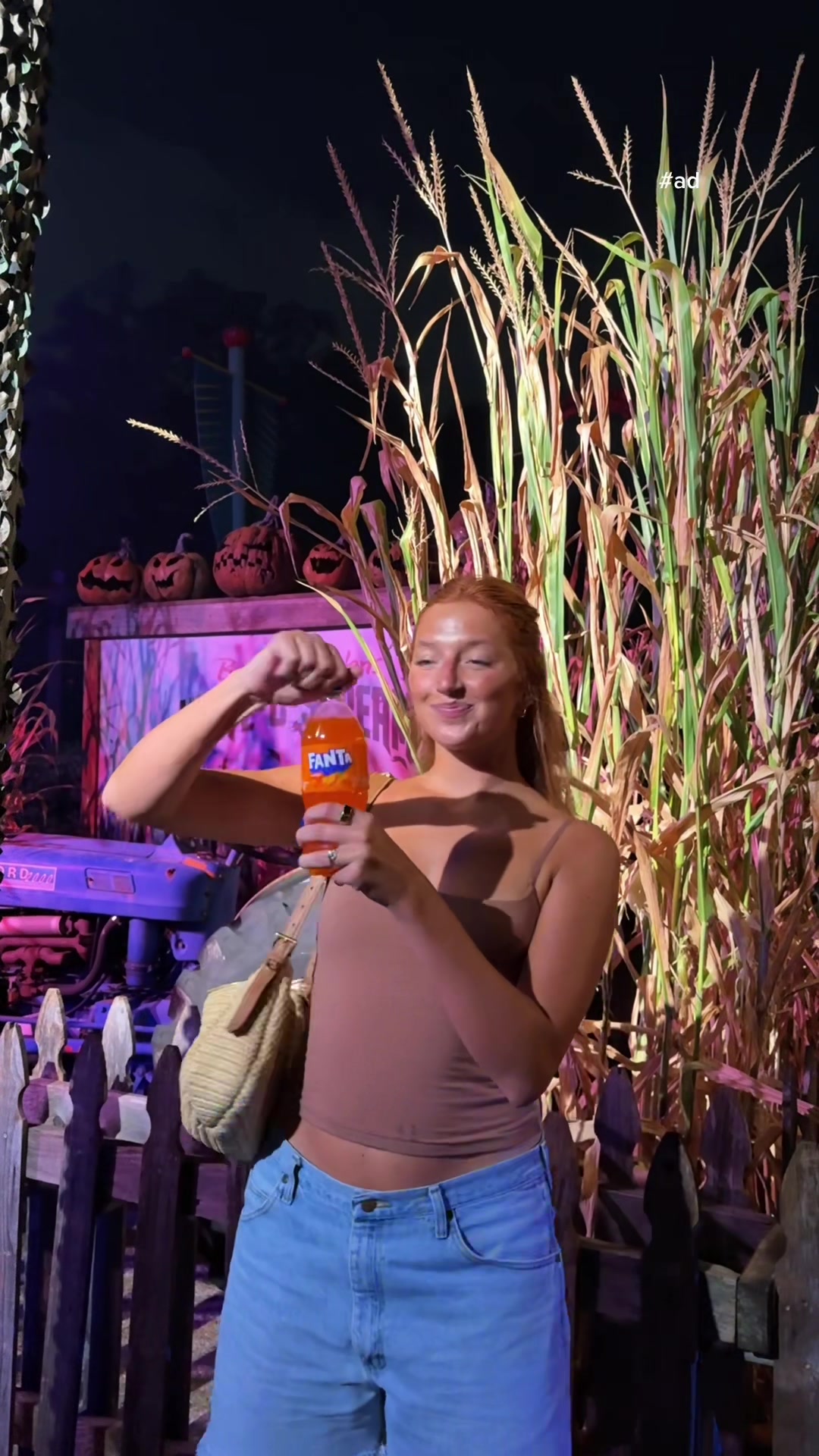 TikTok post by @itsgretawilson for Fanta. Caption reads: #ad starting off spooky season with the girls 🧡....