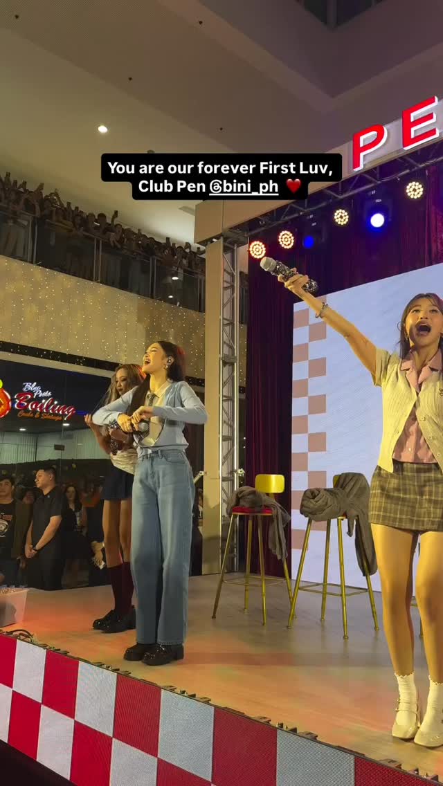 Instagram post by @bini_update11 for Penshoppe. Caption reads: [...] crowd singing along to first luv 🥹

©....