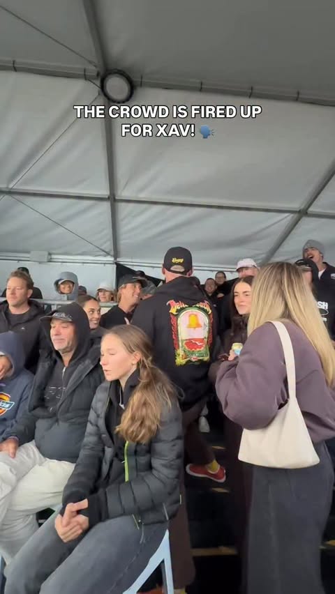 Instagram post by @vaughandeadly for World Surf League. Caption reads: Local crowd is in full force for @xavier_hux!....