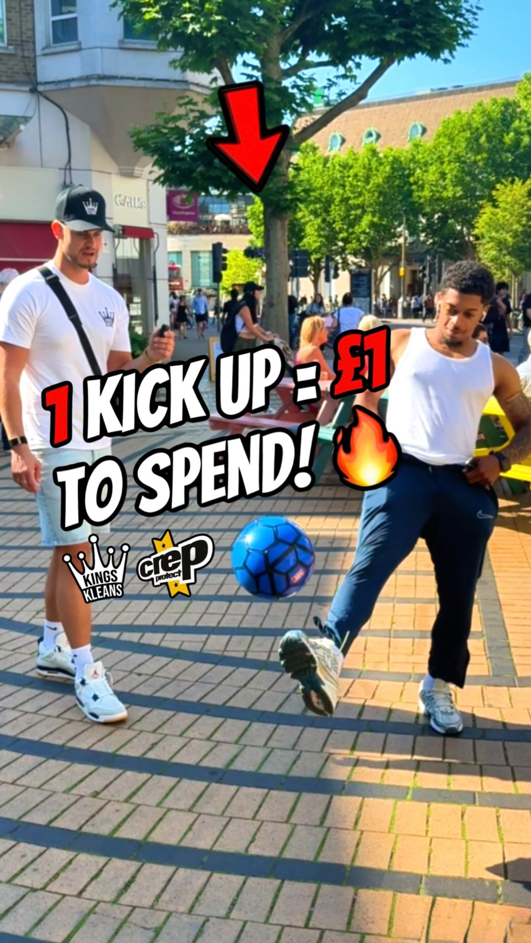 Instagram post by @kingskleans for JD Sports. Caption reads: 🎬 How many kick-ups could YOU do for free....
