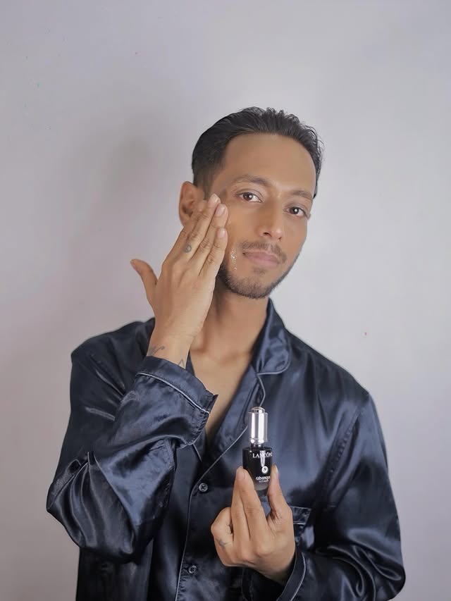 Instagram post by @heisgotthestyle for Nykaa. Caption reads: My favourite Genifique Ultimate Serum & Flutter....