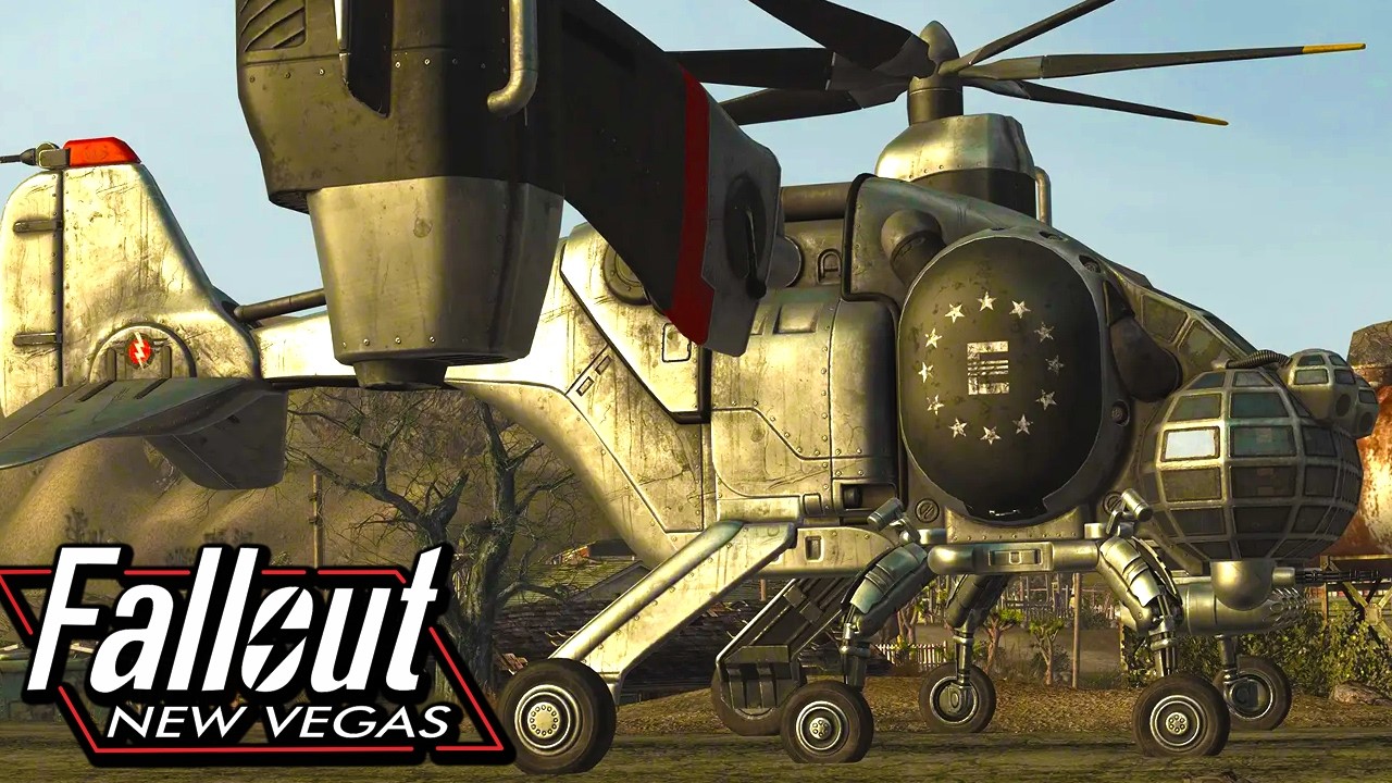 YouTube post by @ChadNobark for ElevenLabs. Caption reads: Crossing Post-War America in an Enclave Vertibird.