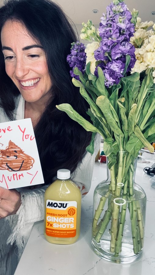 Instagram post by @carlaafreeman for MOJU Drinks. Caption reads: Whether you have a quiet Mother’s Day, a special....